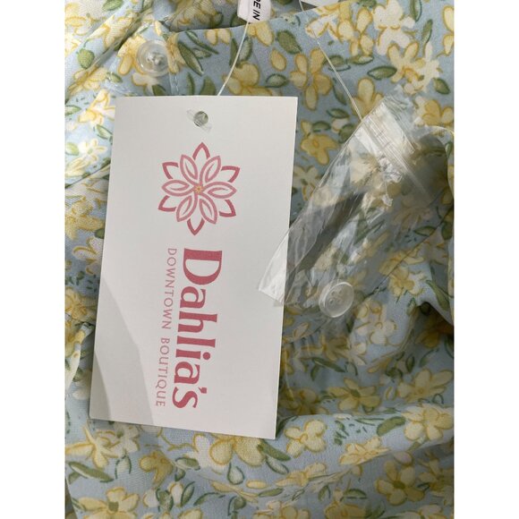 Calista Margo Blouse Size Small Floral Crop Button Up Tie Front Blue Yellow NEW - Picture 3 of 10